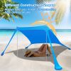 9.8x9.8FT Foldable Beach Canopy Tent Collapsible Shade Sail Sun Protection Windproof Shelter 4 Sandbag 2 Pole Portable Storage Bag Rectangle Blue