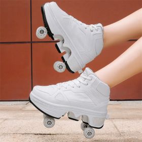 Boys And Girls Double Wheel Row Sneakers Can Be Put Away (Option: 1207White-34)