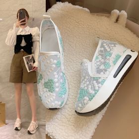 Women's Fashion Lace Mesh Casual High Heel Sneakers (Option: Green-35)