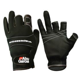 ABU Garcia Fishing Gloves Three Fingers Cut Lure Anti-Slip Leather Gloves PU Outdoor Sports Fingerless Gloves 1Pair High-Quality (size: Xl)