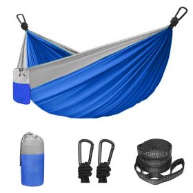 Camping Hammock Double & Single Portable Hammock With 2 Tree Straps And 2 Carabiners; Lightweight Nylon Parachute Hammocks Camping Accessories Gear (Color: Blue, size: 106.3X55.12Inch)