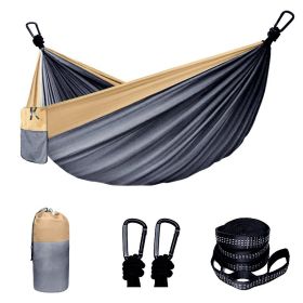 Camping Hammock Double & Single Portable Hammock With 2 Tree Straps And 2 Carabiners; Lightweight Nylon Parachute Hammocks Camping Accessories Gear (Color: Grey, size: 118.11X78.74Inch)