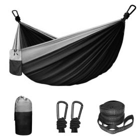 Camping Hammock Double & Single Portable Hammock With 2 Tree Straps And 2 Carabiners; Lightweight Nylon Parachute Hammocks Camping Accessories Gear (Color: Black, size: 106.3X55.12Inch)