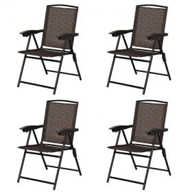 Beach & Garden Lawn 4 Pcs Folding Sling Chairs With Steel Armrest And Adjustable Back (Color: Brown, Material: Steel/Fabric)