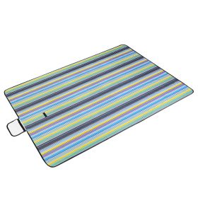 60" x 78" Waterproof Picnic Blanket Handy Mat with Strap Foldable Camping Rug (Color: BlueStripe)