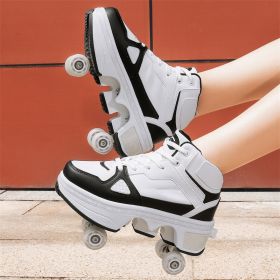 Boys And Girls Double Wheel Row Sneakers Can Be Put Away (Option: 1207Black White-37)